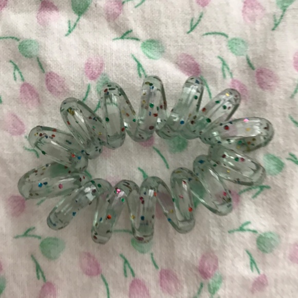 Plastic Elastic Coil Scrunchie Hair Tie Blue Dots Spiral Size 2 Inch - Picture 2 of 2